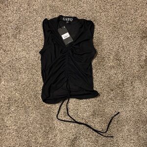 GSTQ Black Ruched Drawstring Tank Top
